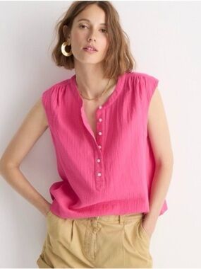 J Crew Pink Gauzy Cotton Boxy Pullover Vest Size XL